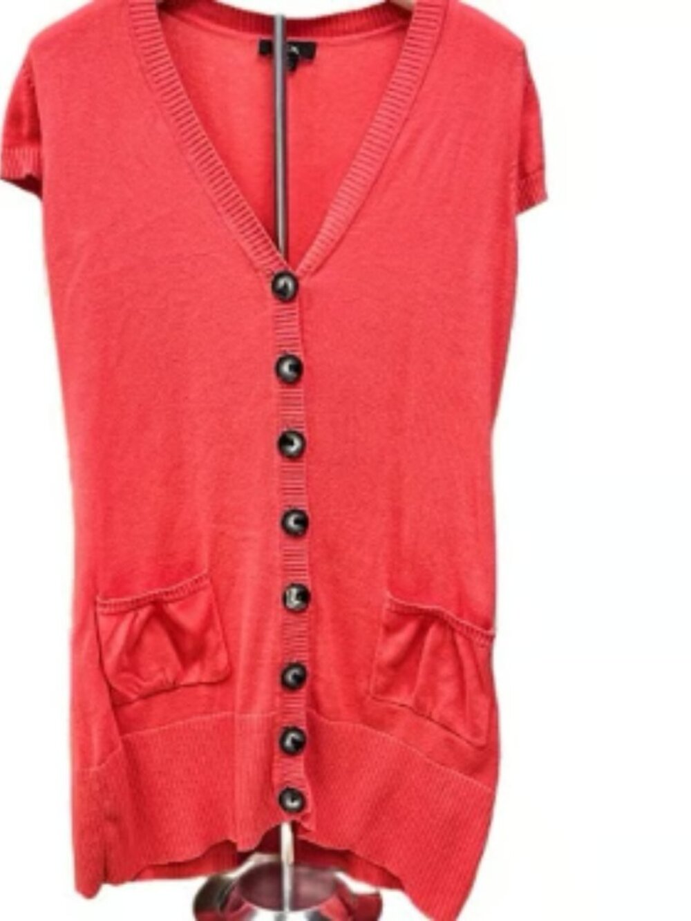 BCX V-neck Short Sleeve Cardigan Casual Minimalist Neutral Top Orange Cotton